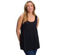 Ulla Popken Women's Top, Pleats, A-line, Round Neck, Sleeveless, Modal T-Shirts, Black, 24-26