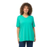 Ulla Popken Women's T-Shirt, A-line, V-Neck, Half Sleeves, 807284, Turquoise Green, 24 UK/26 UK