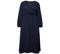 Ulla Popken Women's Midikleid, Wickeloptik, A-Linie, V-Ausschnitt, Langarm Dress, Navy, 16-18