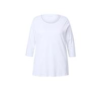 Ulla Popken Women's Plus Size Pima Cotton Shirt Rhinestones A-Line Round Neck