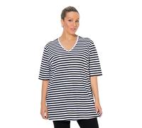 Ulla Popken Women's Plus Size Plus Size Basic V Shirt Striped Relaxed