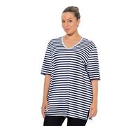 Ulla Popken Women's Plus Size Plus Size Basic V Shirt Striped Relaxed