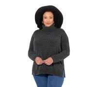 Ulla Popken Women's Plus Size Plus Size Chenille Pullover Oversized Stand Collar Long Sleeve Graphite Grey