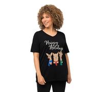 Ulla Popken Women's Plus Size Plus Size Christmas Shirt Animals A-line V Neck Half Sleeve 824451, Black, 16 UK/18 UK