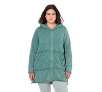 Ulla Popken Women's Plus Size Plus Size Long Hoodie Jacket Vintage Look A-line Hooded Jacket, Green, 46-48