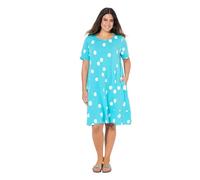 Ulla Popken Women's Midikleid, Punkte, A-Linie, Taschen, Rundhals, Halbarm Jersey midi Dress with Small Flounce Hem, Polka dot Print, Deep Aqua, 16-18