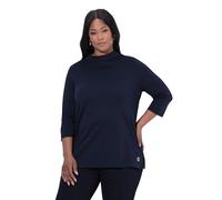 Ulla Popken Women's Plus Size Plus Size Shirt, A-Line Stand-Up Collar, 3/4 Sleeve, Pima Cotton Dark Navy