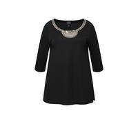 Ulla Popken Women's Plus Size Shirt with Beaded Embroidery, A-Line, Round Neck