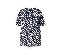 Ulla Popken Women's Plus Size Slinky Shirt Polka Dot Decorative Pleat V Neck