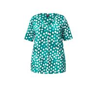 Ulla Popken Women's Plus Size Slinky Shirt Polka Dot Decorative Pleat V Neck