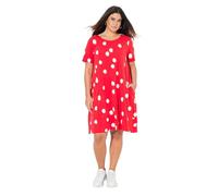 Ulla Popken Women's Midikleid, Punkte, A-Linie, Taschen, Rundhals, Halbarm Jersey midi Dress with Small Flounce Hem, Polka dot Print, Neon Red, 28-30