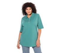 Ulla Popken Women's Poloshirt, Piqué, Polokragen, SAMT-Knopfleiste, Halbarm T-Shirts, Green, 32 UK/34 UK
