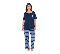Ulla Popken Women's Pyjama, Stripe Fusion Pajamas, Midnight Blue, 46-48