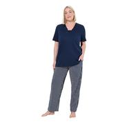 Ulla Popken Women's Pyjamas, Satin Detail, Morning Rise, Midnight Blue, 58-60 Große Größen
