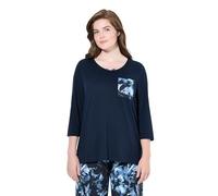 Ulla Popken Women's Pyjamashirt, U-Boot-Ausschnitt, 3/4-arm, Biobaumwolle Pajama Top, Navy, 16 UK/18 UK