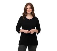 Ulla Popken Women's, Rippjersey, V-Ausschnitt, 3/4-arm, Biobaumwolle Shirt, Ribbed Jersey, V-Neck, 3/4 Sleeves, Organic Cotton, Black, 24 UK/26 UK