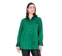 Ulla Popken Women's Satin-hemdbluse, Hinten Länger, Hemdkragen, Langarm Blouse, Emerald Green, 24 UK/26 UK