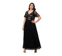 Ulla Popken Women's Sequin Dress with Floral Embroidery, Black, 20-22