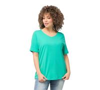 Ulla Popken Women's Shirt, Double-Layered, Slim, Round Neck, Half Sleeves, 810528 T, Turquoise Green, 28 UK/30 UK