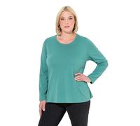 Ulla Popken Women's Shirt, Slim, Rundhalsausschnitt, Langarm Tunic, Green, 32 UK/34 UK