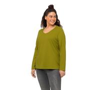 Ulla Popken Women's Shirt, Slim, V-Ausschnitt, Langarm T, Olive, 36/38 UK