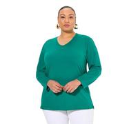 Ulla Popken Women's Shirt, V-Ausschnitt, Relaxed, Langarm T, Emerald Green, 32 UK/34 UK