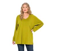Ulla Popken Women's Shirt, V-Ausschnitt, Relaxed, Langarm T, Olive, 32 UK/34 UK