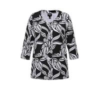 Ulla Popken Women's Shirt with V-Neck and Leaf Print 830408 T, Black, 20 UK/22 UK