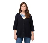 Ulla Popken Women's Short Feminin Cardigan with Button Panel Sweater, Navy, 32 UK/34 UK