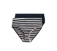 Ulla Popken Women's Slips, 2er-Pack, Uni/Ringel, Biobaumwolle Briefs, Off-White, 50-52