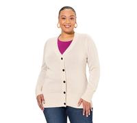 Ulla Popken Women's Strickjacke, V-Ausschnitt, Knopfleiste, Feinstrick Pullover Sweater, Natural Melange, 16 UK/18 UK