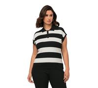 Ulla Popken Women's Sweater, Ajour Pattern, Stripes, Polo Collar, Sleeveless, Black, 20-22