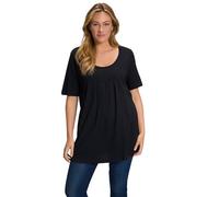 Ulla Popken Women's T-Shirt, Decorative Pleats, A-line, Round Neck, Half Sleeves, Modal, Black, 28-30