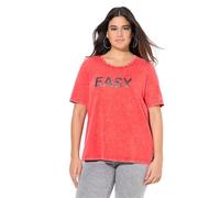 Ulla Popken Women's T-Shirt with Easy Wording, Classic, Light red, 36-38 Plus