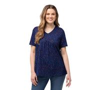 Ulla Popken Women's T-Shirt with V-Neck and Theme Print 832137, Blue, 20 UK/22 UK
