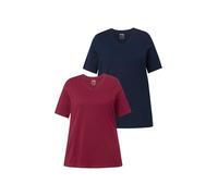 Ulla Popken Women's T-Shirts, 2er-Pack, V-Ausschnitt, Halbarm, Biobaumwolle, Dark Cherry Red, 16 UK/18 UK
