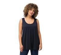 Ulla Popken Women's Top, Pleats, A-line, Round Neck, Sleeveless, Modal T-Shirts, Navy Blue, 24-26