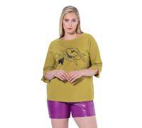 Ulla Popken Women's U-Boot-Ausschnitt Blumendetail T-Shirts, Bright Yellow Green, 16 UK/18 UK