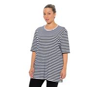 Ulla Popken Women's Ulla Popken Women's Plus Sizes Plus Size Basic Shirt Round Neck Striped Relaxed Shirt, Black, 40