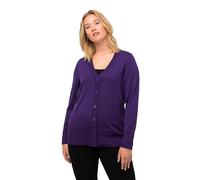 Ulla Popken Women's Cardigan, V-Neck, Button Placket, fine Knit Sweater, Deep Purple, 24-26