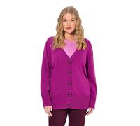 Ulla Popken Women's V-Neck Button Down Fine Knit Jumper, Berry, 32 UK/34 UK