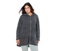 Ulla Popken Women's Long-hoodiejacke, Vintage-Look, A-Linie, Kapuze Sweatshirt, Graphite Grey, 50-52