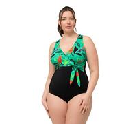 Ulla Popken Women's Violetta 827767 Swimsuit Belly Belt Leaves in Water One Piece, Black, 18