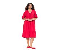 Ulla Popken Womenswear Plus Size Curvy Seersucker Short Sleeve V-Neck Midi Dress Lychee 50+ 839746530-50+