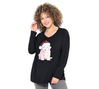 Ulla Popken Women's Weihnachtsshirt, Welpe, A-Linie, V-Ausschnitt, Langarm T-Shirt, Black, 24 UK/26 UK