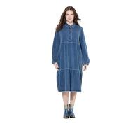 Ulla Popken Womenswear Plus Size Curvy Denim Look Flounce Panel Sweatshirt Dress Indigo Denim 50+ 840972730-50+