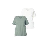 Ulla Popken Womenswear Plus Size Curvy 2 Pack of Eco Cotton Basic Tees Mint Green 58+ 798751180-58+