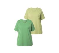 Ulla Popken Womenswear Plus Size Curvy 2 Pack of Eco Cotton Basic Tees Moss Green 50+ 798751435-50+
