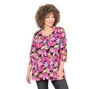 Ulla Popken Womenswear Plus Size Curvy 3/4 Sleeve V-Neck Leaf Print Tee Pink 50+ 820011802-50+