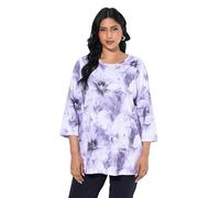 Ulla Popken Womenswear Plus Size Curvy Abstract Floral 3/4 Sleeve Pima Cotton Tee Snow White 50+ 835763200-50+